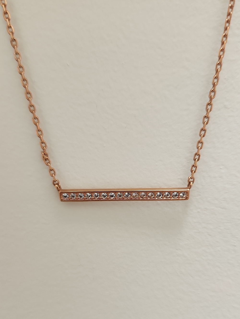 Swarovski Rose Gold Bar Necklace with Crystal Row